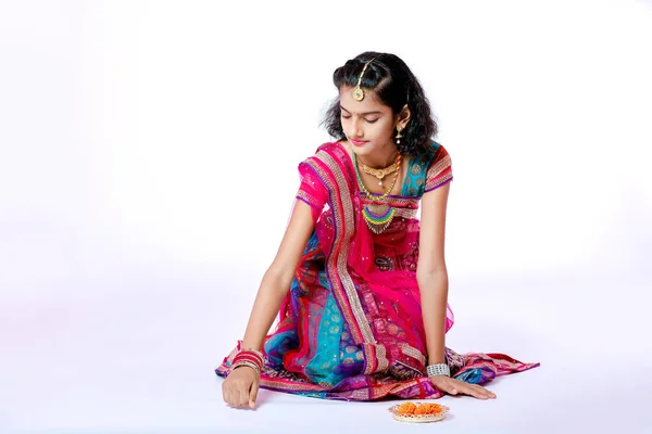 Indian Girl Celebrating Diwali Festival — Foto Stock