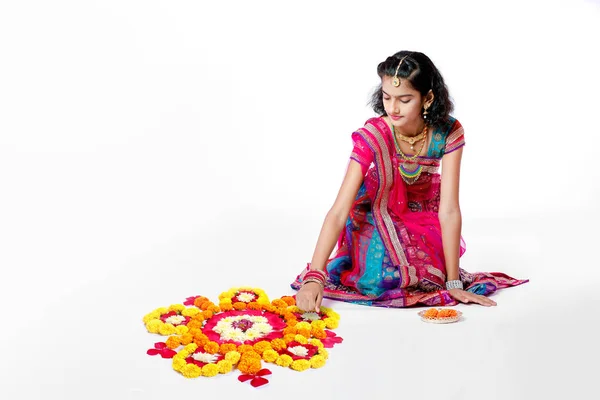 Indian Girl Celebrating Diwali Festival — стокове фото