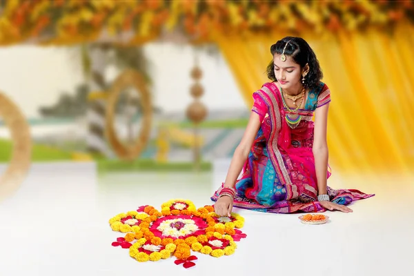 Indian Girl Celebrating Diwali Festival — стокове фото