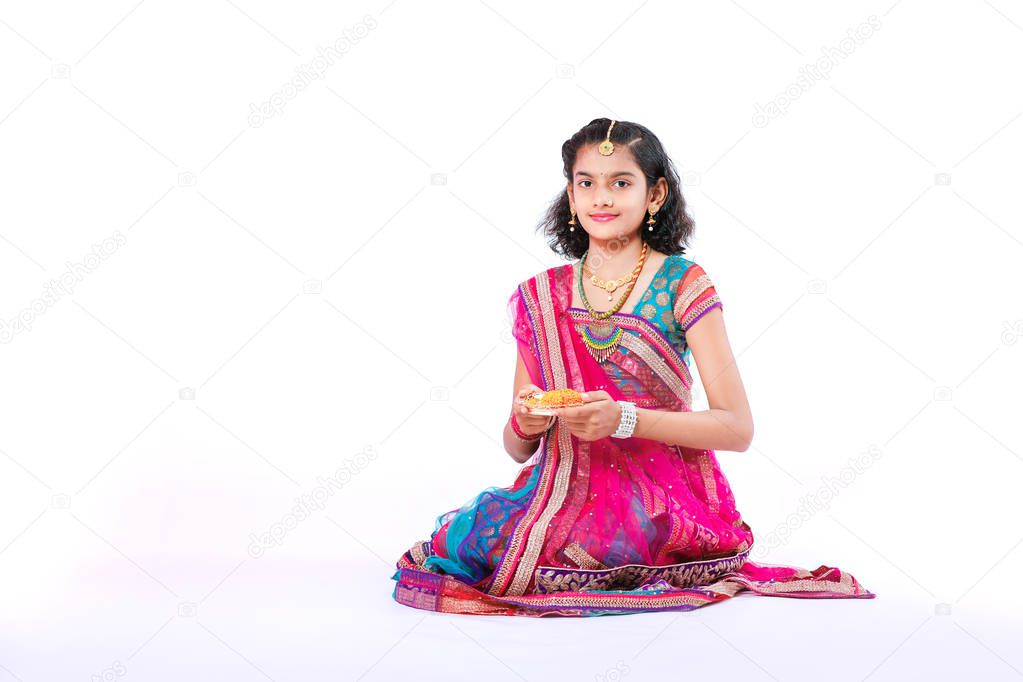 Indian girl celebrating diwali festival