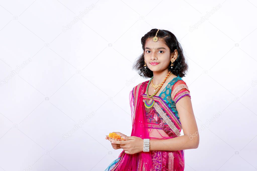 Indian girl celebrating diwali festival
