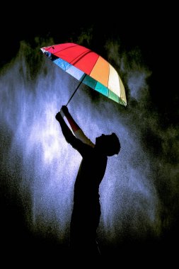 Indian boy holding umbrella in hand