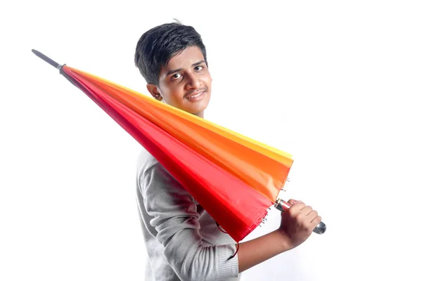 Indian Boy Holding Umbrella Hand — Stock Fotó