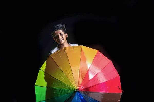 Indian Boy Holding Umbrella Hand — Foto de Stock