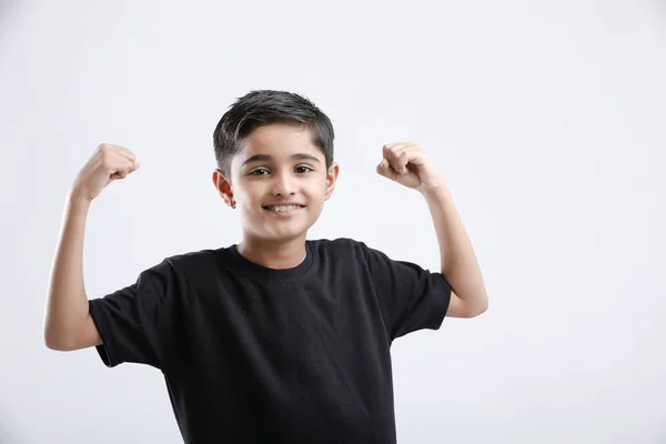 Little Indian Asian Boy Showing Attitude White Background — Stockfoto