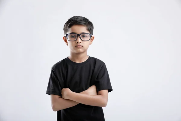 Indian Child Wearing Spectacles Looking Seriously — Stockfoto