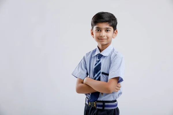 Cute Little Indian Indian Asian School Boy Wearing Uniform —  Fotos de Stock
