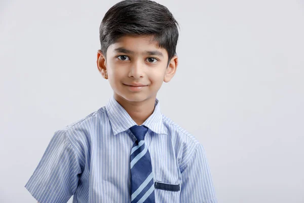 Cute Little Indian Indian Asian School Boy Wearing Uniform — Stock Photo, Image