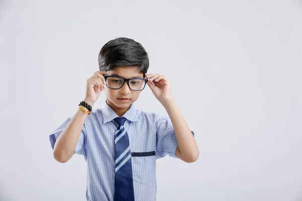 Cute Little Indian Asian School Boy Wearing Uniform Spectacles — стокове фото