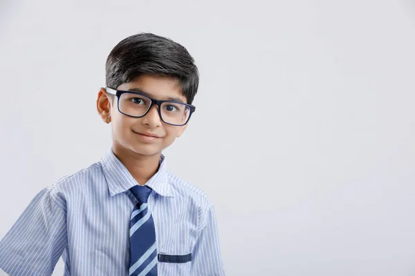 Cute Little Indian Asian School Boy Wearing Uniform Spectacles — Zdjęcie stockowe