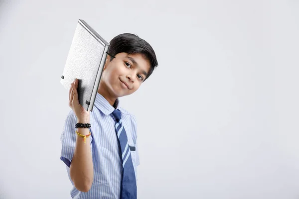 Cute Little Indian Asian School Boy Note Book Isolated White — 스톡 사진