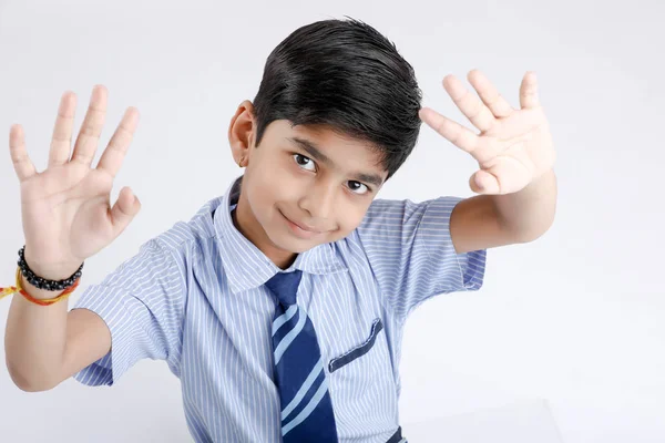 Cute Little Indian Indian Asian School Boy Wearing Uniform — стоковое фото