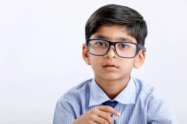 Cute Little Indian Asian School Boy Wearing Uniform Spectacles — Zdjęcie stockowe