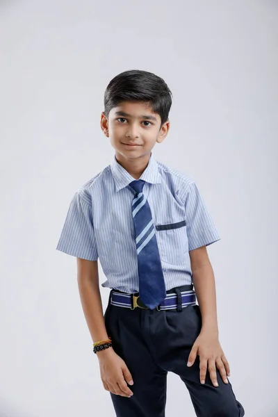 Cute Little Indian Indian Asian School Boy Wearing Uniform — Stock Photo, Image