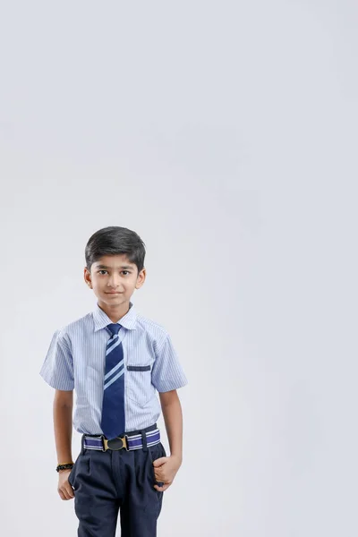 Cute Little Indian Indian Asian School Boy Wearing Uniform — Stock Photo, Image