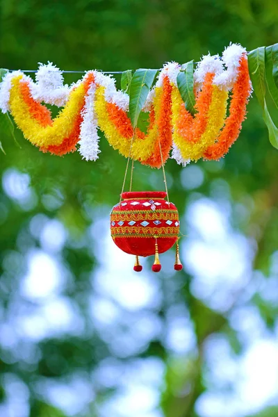 Dahi Handi Fényképe Gokulashtami Fesztiválon Indiában Ami Shri Krishna Születésének — Stock Fotó