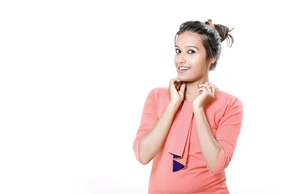 Young Indian Girl Standing Isolated White Background — Stockfoto