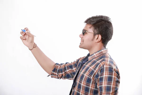 Indian Man Marker Pen Writing — Stock Photo, Image