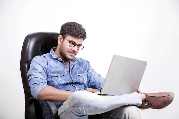 Young Indian Man Laptop — Stok fotoğraf