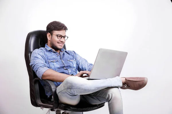 Young Indian Man Laptop — Stok fotoğraf