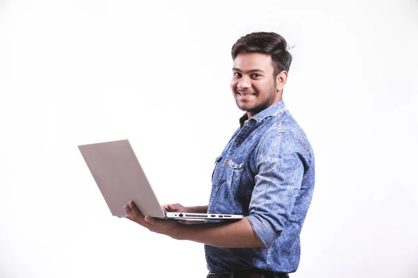 Young Indian Man Laptop — Stok fotoğraf