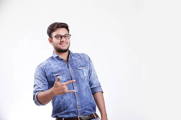 Handsome Young Indian Man Showing Thumps Isolated White Background — Foto de Stock