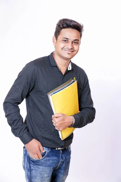 Young Indian Man Holding Files Hand — Stockfoto