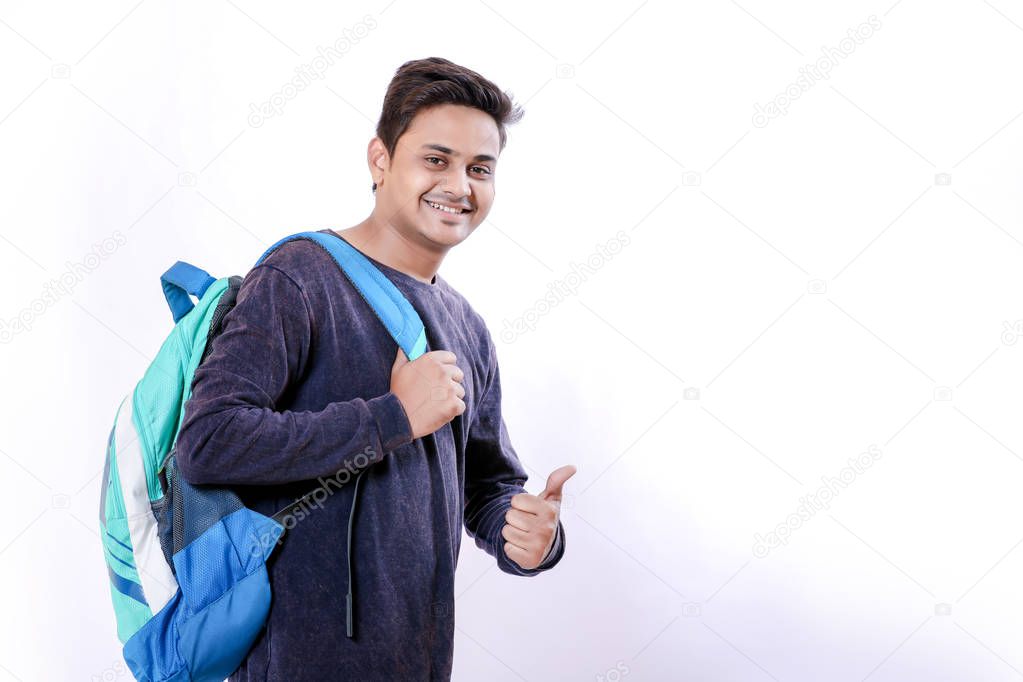 Indian college boy with bag