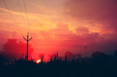 Sunset / sunrise with clouds, Panoramic view of a cloudy sky at sunset 