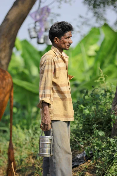 Indian Farmer Holding Tiffin Box Hand —  Fotos de Stock