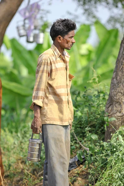 Indian Farmer Holding Tiffin Box Hand —  Fotos de Stock