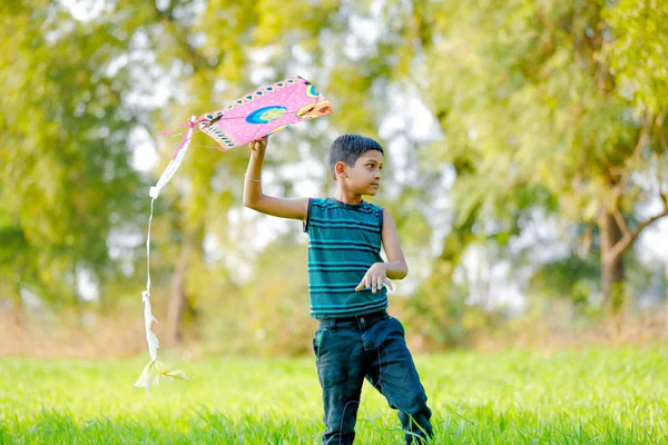 Indian Child Playing Kite — Stock Photo, Image