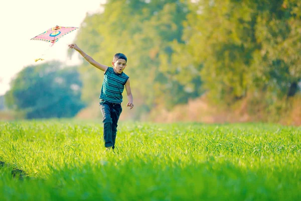 Indian Child Playing Kite — Stock Photo, Image