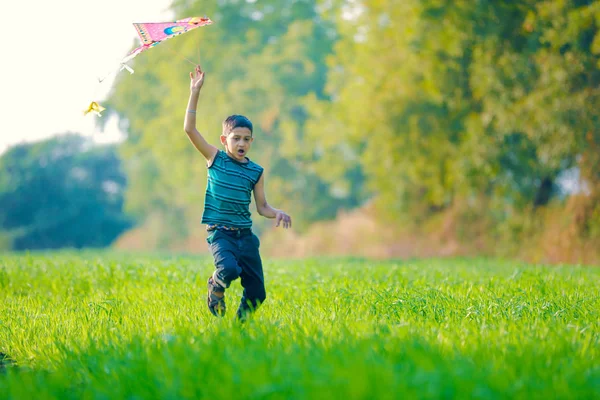 Indian Child Playing Kite — Stock Photo, Image