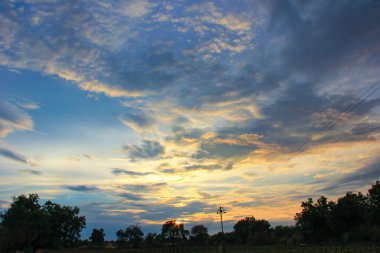 Natural Sunset Sunrise Over Field