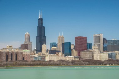 ABD - Illinois - Chicago - sabah cityscape panorama Michigan Gölü'nden alınan ünlü gökdelenler ile
