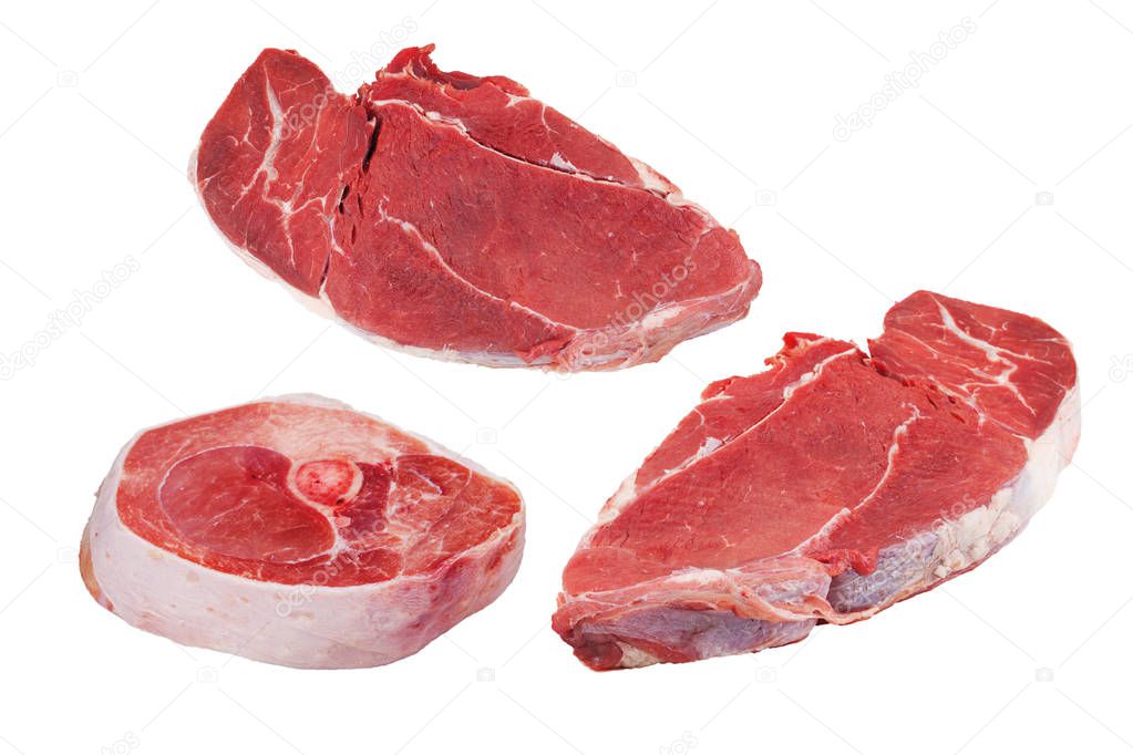 Three pieces of raw meat