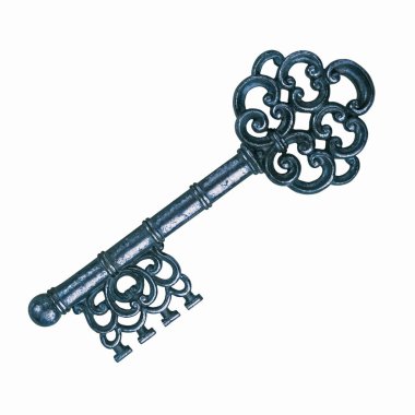 Beyaz arkaplanda antika metal anahtar