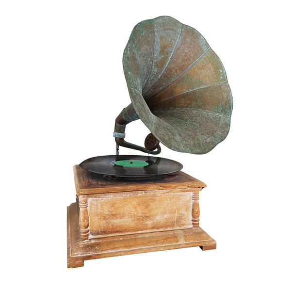 Vecchio grammofono con un disco fonografico — Foto Stock