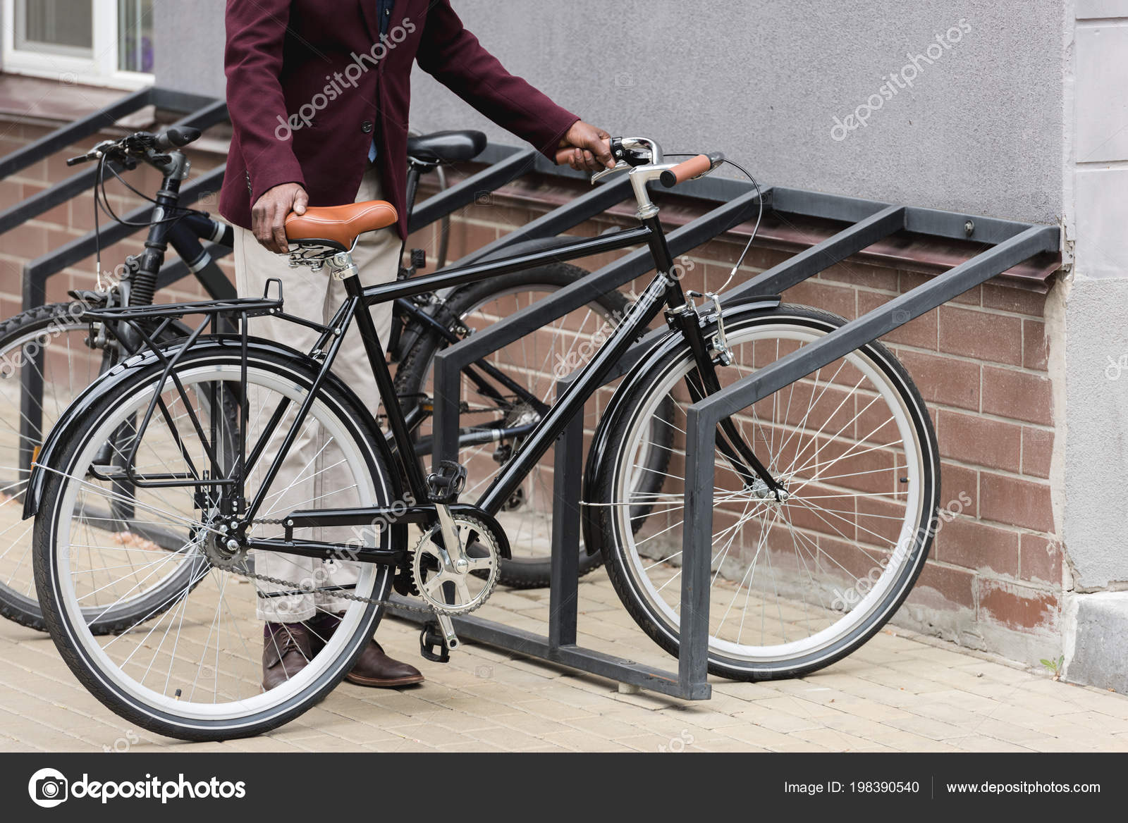 Cropped View Stylish Man Bike Parking Bicycles Stock Photo By C Andrewlozovyi