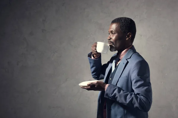 Mature African American Man Drinking Coffee Cup — Stock Photo, Image