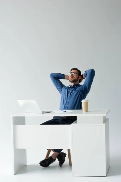 Handsome Young Businessman Relaxing Workplace White — Stock Photo, Image