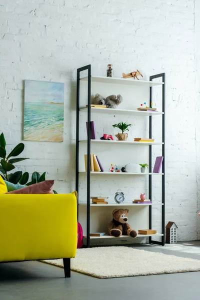 Books Toys Shelves Modern Interior — Stock Photo, Image