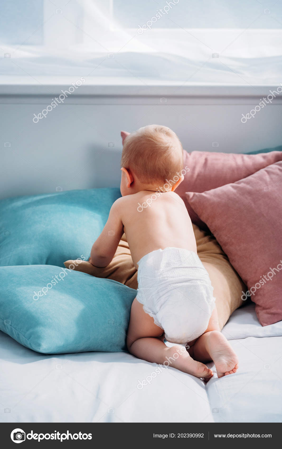 Rear View Little Baby Crawling Bed Lot Pillows Stock Photo Image By C Andrewlozovyi Rear View Little Baby Crawling Bed Lot Pillows Stock Photo Image By C Andrewlozovyi