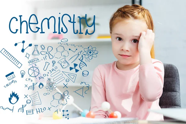 Beautiful Red Haired Schoolgirl Looking Camera While Studying Molecular Model — Free Stock Photo