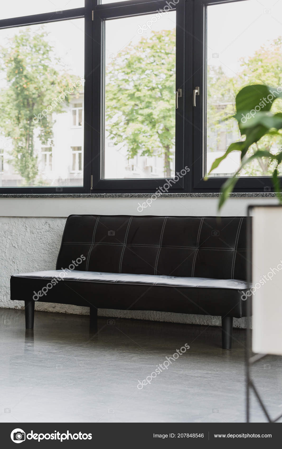 Empty Modern Black Couch Window Modern Office Stock Photo Image By C Andrewlozovyi 207848546
