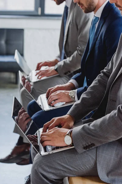 Cropped Shot Young Businessmen Formal Wear Using Laptops — Stock Photo, Image