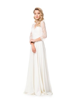 çekici genç gelin gelinlik beyaz izole