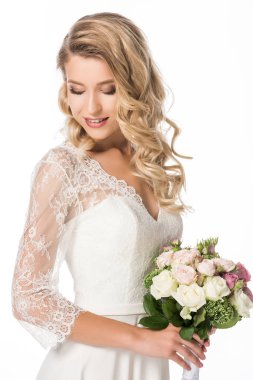 kıvırcık Genç gelin buketi beyaz izole ile