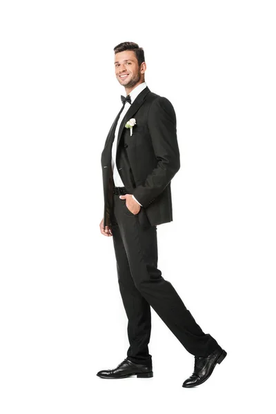 Handsome Young Groom Stylish Suit Isolated White — Stock Photo, Image